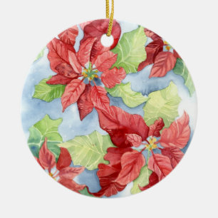 Rond En Céramique Ornement Poinsettia de Noël contemporain