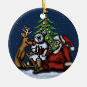 Rond En Céramique Ornement potable d'arbre de partie de Noël drôle