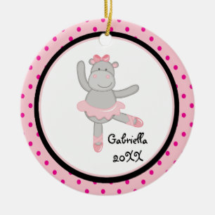 Rond En Céramique Ornement rose de Noël de ballerine d'hippopotame