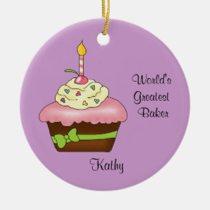 Rond En Céramique Ornement rose de Noël de petit gâteau