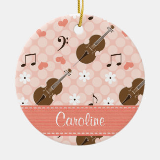 Rond En Céramique Ornement rose de violoncelle de Persoanlized