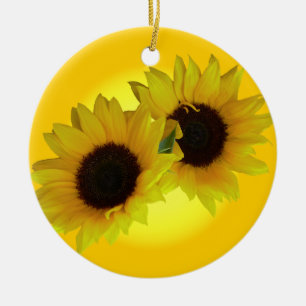 Rond En Céramique Ornement Tournesol Beau Décor Fleur Jaune