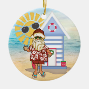 Rond En Céramique Ornement tropical de Noël de Père Noël avec le