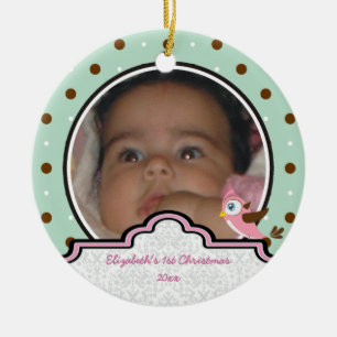 Rond En Céramique Polka point bébé fille premier ornement photo de N
