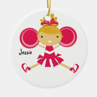 Rond En Céramique Pom-pom girl rose KRW Nom personnalisé Ornement