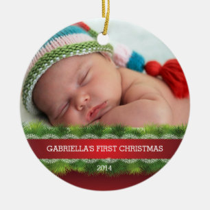 Rond En Céramique Premier ornement de photo de Noël du beau bébé