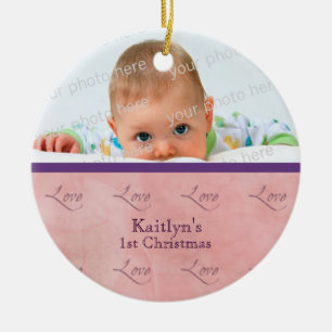 Rond En Céramique Premier ornement rose de Noël du bébé
