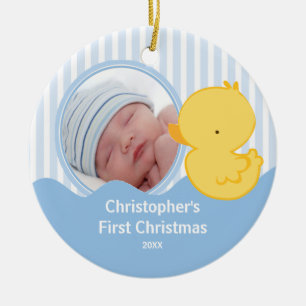 Rond En Céramique Première photo de Noël de bébé Ornement Canard Gar