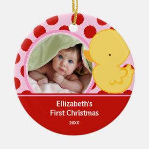 Rond En Céramique Première photo de Noël de bébé Ornement Canard Gar