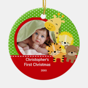 Rond En Céramique Première photo de Noël de bébé Ornement Girafe