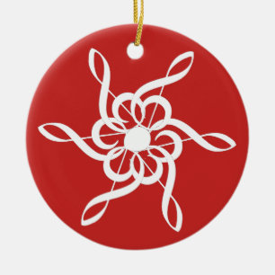 Rond En Céramique Red Treble Clef Snowflake Ornement musical
