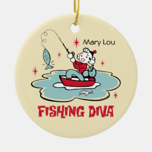 Rond En Céramique Rétro ornement personnalisé de pêche par diva