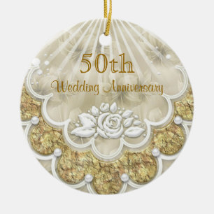 Rond En Céramique Roses et ornement d'anniversaire de mariage de