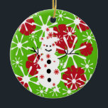 Rond En Céramique Snowman Splotch Keepsaké Ornement<br><div class="desc">Couleurs de Noël traditionnelles blanches,  rouges et vertes Snowman Splotch gardien de l'ornement.</div>