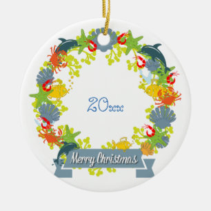 Rond En Céramique Thème nautique Ornement de la couronne de Noël -
