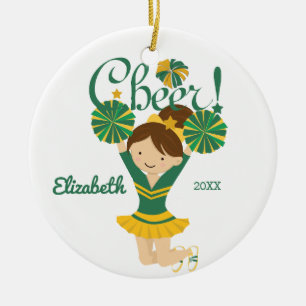 Rond En Céramique Vert et ornement de pom-pom girl de brune