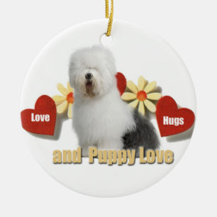 Rond En Céramique Vieil ornement anglais de Noël de chien de berger