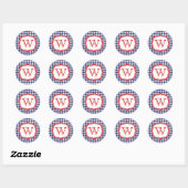 Rond En vichy Bleu Avec Sticker Monogramme Rouge (Feuille)