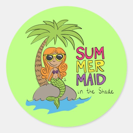 Rond Été Sticker mignon Mermaid Lime vert (Devant)