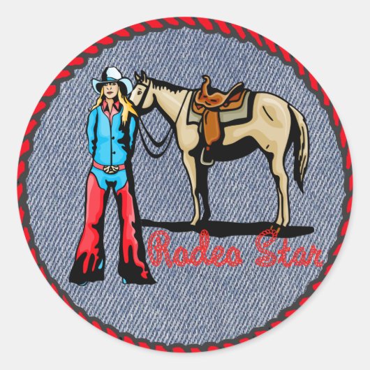 Rond Étoile de rodéo Western Sticker Cowgirl sur Denim (Devant)