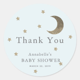 Rond Étoiles & Lune Baby shower Bleu Merci Sticker