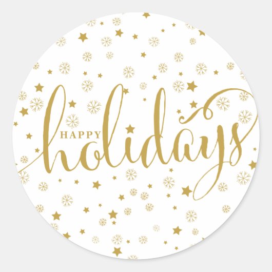 Rond Étoiles & Snowflakes Happy Holidays Sticker (Devant)