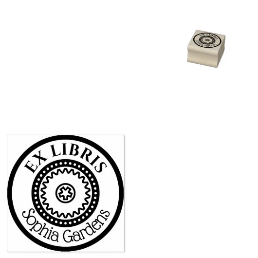 Rond Ex Libris Decoratief - Gears Motif Rubberstempel (Gestempeld)