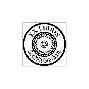 Rond Ex Libris Decoratief - Gears Motif Rubberstempel