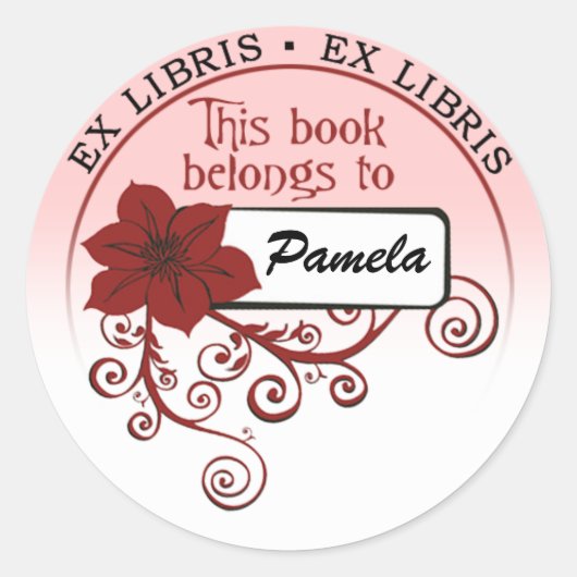 Rond Ex Libris Sticker (rouge floral & arrière - plan) (Devant)