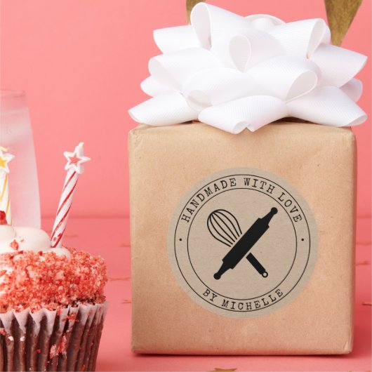 Rond Fabriqué à la main avec cuisson d'amour Sticker pe (Fête)