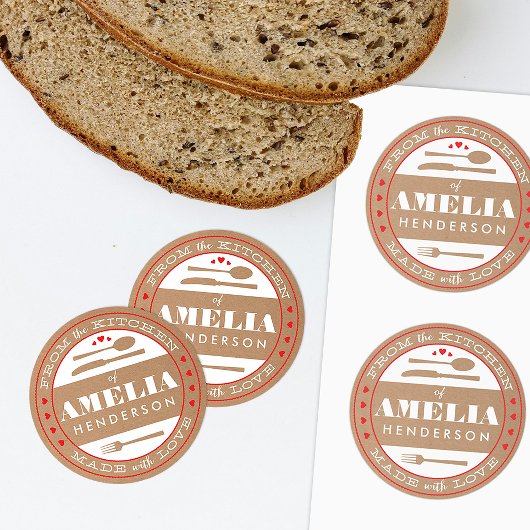 Rond Fabriqué avec l'amour Alimentation Sticker Cadeau