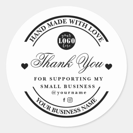 Rond Fait à la main avec amour | merci sticker & étique (Devant)