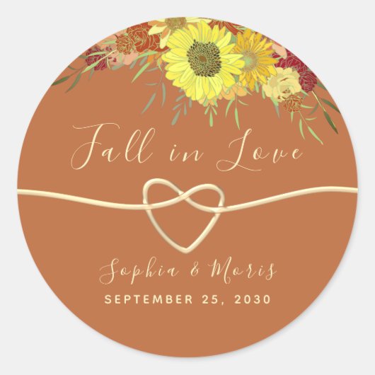 Rond Fall in Love Wedding Favor Classic Round Sticker (Devant)