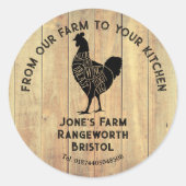 Rond Farm Fresh Chicken Sticker | Rustic Hen Logo Label (Devant)