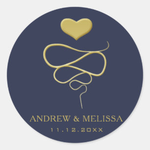 Rond Faux Gold Heart Ornament Navy Wedding Sticker