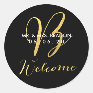 Rond Faux Gold Initial B Sticker de bienvenue mariage