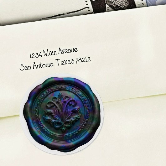 Rond Faux Wax Envelope Seal Style 4 Blue 20 Sticker