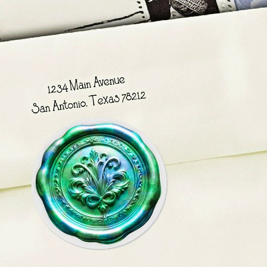 Rond Faux Wax Envelope Seal Style 4 Green 21 Sticker