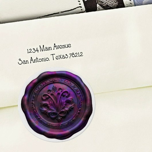 Rond Faux Wax Envelope Seal Style 4 Purple 20 Sticker