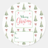 Rond Festive Red Green Script Tree Bow To From Sticker (Devant)