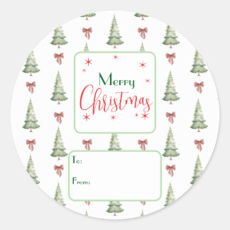 Rond Festive Red Green Script Tree Bow To From Sticker