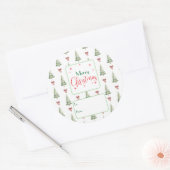 Rond Festive Red Green Script Tree Bow To From Sticker (Enveloppe)