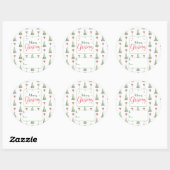 Rond Festive Red Green Script Tree Bow To From Sticker (Feuille)