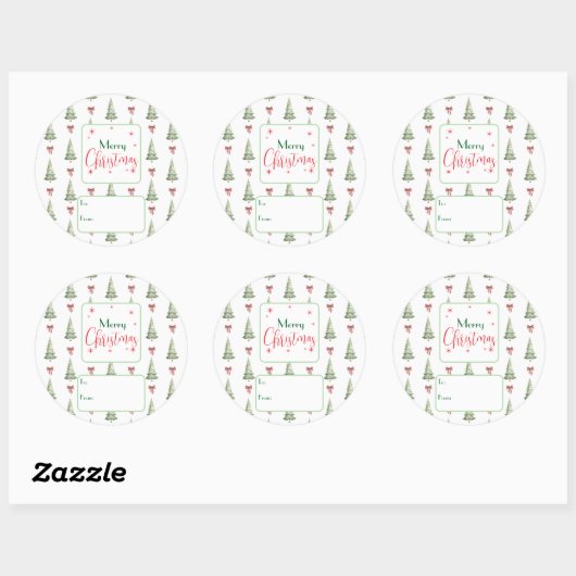 Rond Festive Red Green Script Tree Bow To From Sticker (Feuille)