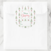 Rond Festive Red Green Script Tree Bow To From Sticker (Sac)