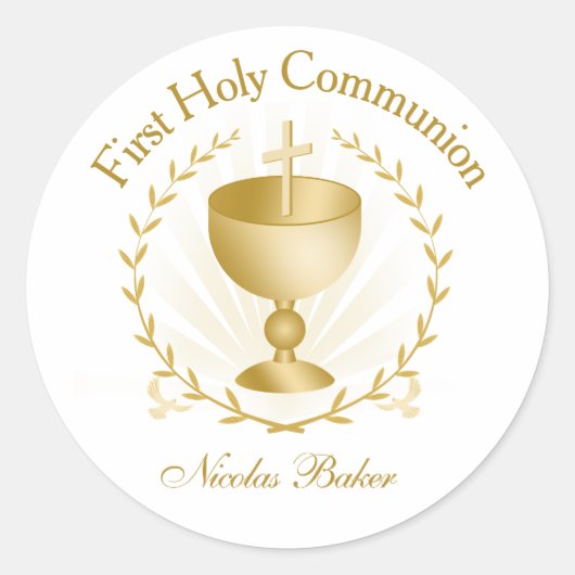 Rond First Communion Gold Chalice Laurel Wreath Sticker (Devant)