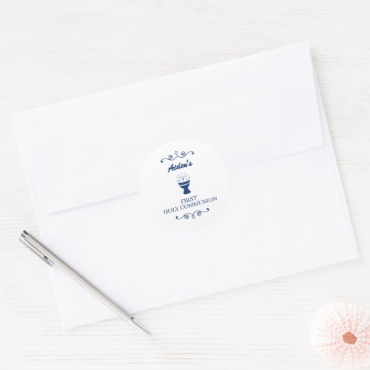 Rond First Holy Communion Chalice Sticker for Boys (Enveloppe)