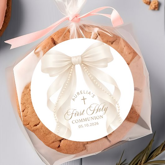 Rond First Holy Communion Pearl Bow Sticker