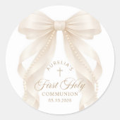 Rond First Holy Communion Pearl Bow Sticker (Devant)