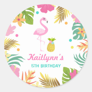 Rond Flamant rose Pool Party Favoriser Tag Sticker